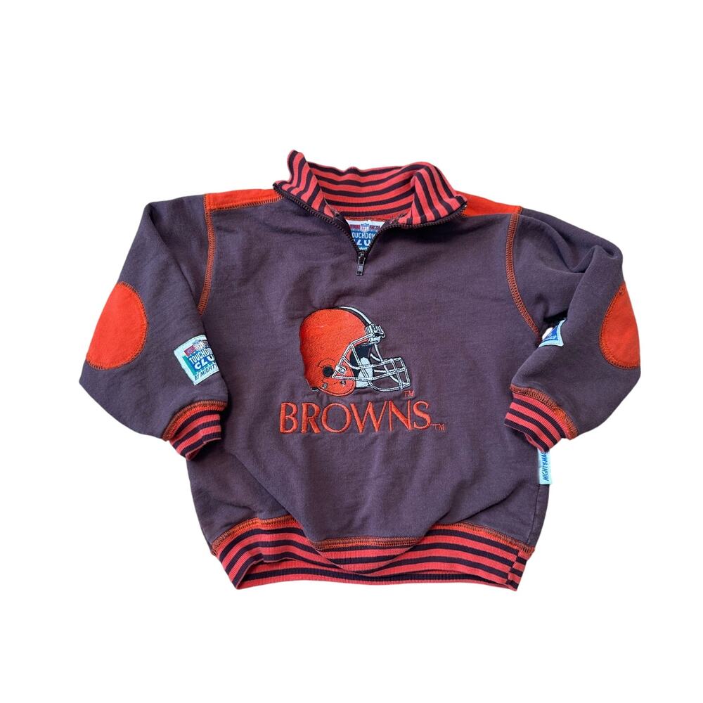 Vintage Mighty Mac Cleveland Browns Quarter Zip Sweatshirt Toddler 4T Brown NFL